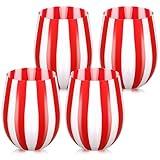 Vesici 4 Pcs Christmas Stemless Wine Glasses 18.6 oz Xmas Candy Cane Theme Red and White Striped Wine Drinking Cups for Christmas Holiday Party Housewarming Decoration Gift Family Dining Table Kitchen
