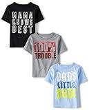 The Children's Place Baby Boys' and Toddler Family,Mom, Sibiling Short Sleeve Graphic T-Shirts,Multipacks, Mama Knows/Trouble/Dad Dude 3-Pack, 18-24 Months