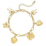 YUJIE 14k Gold Plated Bow Charm Bracelet for Women - Y2k Chunky Heart Charms Adjustable Link Chain Bracelet