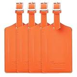 Travelambo 4 Pack Leather Luggage Tags for Suitcases Travel Labels Orange