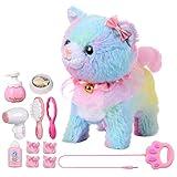 Interactive Toy Cat for Kids, Touch and Voice Controlled Remote Control Cat with Leash, Lifelike Walking Cat Toy Walk, Meow, and Wags Tail, Best Gift for Boys and Girls Ages 3 4 5 6 7 (Colorful)