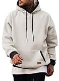 JMIERR Mens Hoodies Pullover Sweater Fashion Fleece Long Sleeve Drawstring Hooded Pullover Cotton Casual Sweatshirts with Kanga Pocket, XL, White