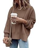 Imily Bela Womens Oversized Tunic Sweaters Fall Slouchy Long Sleeve Ribbed Knit Side Slit Pullover Jumper Tops Coffee