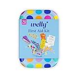 Welly First Aid Kit - Adhesive Bandages in Flexible Fabric and Waterproof, Singe Use Ointments (Triple Antibiotic, Cleansing Wipes and Hydrocortisone) - 70 Count