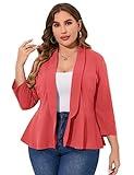 KOJOOIN Women Plus Size Casual Blazer Open Front Long Sleeve Work Office Cardigan Jackets Coral Red XL