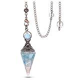 Jovivi Natural Aquamarine Healing Crystal Pendulums for Dowsing Divination 6 Facted Hexagonal Pointed Cone Resin Chip Stones Reiki Wicca Spritual Gemstone Chakra Energy Pendant with Chain