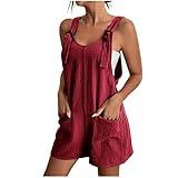 lightenning deals Women Plus Size Summer Casual Rompers Sleeveless Suspender Short Jumpsuits Bib Overalls Romper with Pockets shorts romper for women Wine 3X
