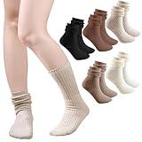 COZYOFFI Slouch Socks for Women Crew: 5 Pairs Scrunch Socks Daily Wear with Sneakers - Thick Chunky Socks Pairs with Boots