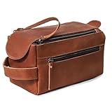 cuero Handcrafted Premium Genuine Buffalo Leather Toiletry Bag - Travel Dopp Kit for Men & Women, Ykk Dual Zipper Design for Quality and Style, Water Resistaant - Tan Brown