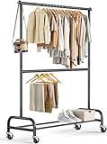 MISSLO Heavy Duty Clothing Racks for Hanging Clothes Rack Double Rod Garment Rack Rolling Closet Wardrobe Rack on Wheels, Metal, Adjustable, Black