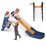 Arlopu Freestanding Kids Slide, Toddler Slide Climber w/Hoop & Ball, Ring Toss, Baby Playset w/Long Slope, Safe Closed Stairs, for Boys Girls Birthday, Playground Indoor (Dark Blue)