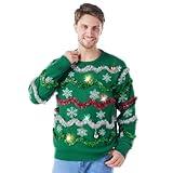 Giggling Getup Ugly Christmas Sweater for Men, LED Light Up Christmas Green Ugly Sweater, Ugly Holiday Sweater for Men