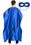 Adult Superhero Cape and Mask for Man and Woman - Dress Up Superhero Costume for Party or Vacation Bibble School (Blue)