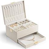 Vlando 3 Layer Jewelry Box - Women Jewelry Box with Retractable Tray - Jewelry Organizers with Drawer for Necklaces, Rings, Bracelets, Earrings, Gift for Couples Mom Girls - Could White