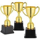 Blue Panda Trophy Award Cup Set - 3-Pack, 7-Inch Gold Plastic Cups - Mini Participation Trophies for Kids