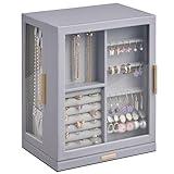 Glimmloop 360° Rotating Jewelry Box with 5 Drawers, Spacious Vertical Jewelry Organizer with Glass Window, Jewelry Storage Case, Dustproof & Moisture-resistant Design, Grey