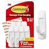 Command 5 lb Large Utility Hooks, 7 Wall Hooks and 12 Command Strips, Damage-Free Hanging with Adhesive Strips, No Tools for Hanging, Organization and Storage