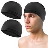 COMNICO 2 Pcs Men Skull Caps, Soft Beanie Multifunctional Sleep Hats Breathable Headwear Sweat Absorbent Helmet Liner Cap for Men Women (Black)