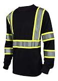 L&M Hi Vis Class 3 T Shirt Reflective Safety Black Long Sleeve HIGH Visibility 39 (XL, Black)