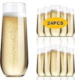 MR.FOAM 9oz Plastic Champagne Flutes, 12 Pack Stemless Disposable Toasting Glasses,Shatterproof Crystal Clear Glasses Cocktail Cups Ideal for Wedding and Shower Party Supplies, Transparent