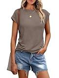 AUTOMET Womens Tops Summer Basic T Shirts Business Casual Loose Fit Cap Sleeve Tee Cute Clothes Trendy Fashion Outfits CoffeeGrey XL