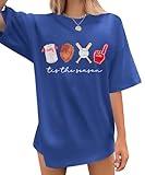 VILOVE Baseball Shirt Women Oversized Baseball Mom Tops Baseball Season Game Day Baseball Fan Gifts Short Sleeve Tops