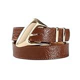 RISANTRY Women's Brown Belt Trend Belt with Gold Buckle Fashion Leather Waist Belt for Jeans Pants