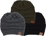 Funky Junque Women's Black Toboggan Beanie Soft Slouchy Cable Knit Hat One Size Fits Most 3 Pack (Black, Moss, Charcoal)