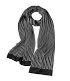 ANDANTINO 100% Silk Oblong Scarf for Men 61”*10.2” Double-Sided Thin Long Shawls for Head and Neck with Gift Packed (Black White Dots)