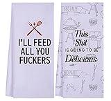 LXOMILL Funny Kitchen Towels for Men, Women, BBQ Grilling Cooking Dish Towels, Funny Birthday Gifts for Husband, Dad, Boyfriend, Friend, Hilarious Gag Gift for Chefs