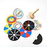 Shumee Handmade Wooden Spin Tops - 2Pcs & Patterns|Fun Party Favors|Wood Spin Tops for Kids|Sensory Toys|Birthday Gift|Colorful Wooden Gyroscopes|Fidget Spinner|Travel Friendly Toys