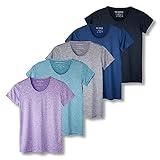 Real Essentials Womens Quick Dry Fit Dri Fit Active Wear Yoga Workout Athletic Tops Running Gym Exercise Ladies Short Sleeve Crew Scoop Neck Moisture Wicking Tees T-Shirt, Set 1, M, Pack of 5