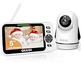 OKAIDI Video Baby Monitor with Camera and Audio, 5" Display Baby Monitor No WiFi, 30H Battery and 1000ft Range Baby Monitor, Remote Pan-Tilt-Zoom Baby Camera, Night Vision, 2-Way Talk, VOX,Temperature