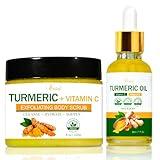 Turmeric Body Scrub Tumeric Oil Set, Natural Soothing Remove Dead Skin For Body, Face, Hand, Foot, Skincare Bikini Private Area, Smooth Hydrating Exfoliating Scrub Suitable for All Skin Types