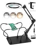 Magnetic Helping Hands Soldering Station| 10X Magnifying Glass with Light and Stand| Third Hand Tool with Magnifier Desk Lamp| 4 Flexible PCB Soldering Holder for Electronic Repair