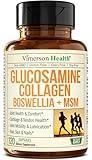 Glucosamine Chondroitin MSM with Collagen Powder. Joint Support Supplement. Bromelain, Quercetin, L-Methionine & Boswellia Extract capsules. Hair Skin and Nails Vitamins. FSA eligible. 120 caps