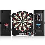 Electronic Dartboard Cabinet, Digital Soft Tip Dartboards with LED Scoreboard, Dart Board Set with 40 Games 420 Variants, 6 Darts, 100 Tips