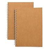 Soft Cover Spiral Notebook Journal 2-Pack, Blank Sketch Book Pad, Wirebound Memo Notepads Diary Notebook Planner with Unlined Paper, 100 Pages/ 50 Sheets, 7.5 inch x 5.1 inch (Brown)