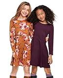 The Children's Place Girls' Long Sleeve Fashion Skater Dress, Acorn Foliage/Hazelnut 2 Pack, Medium