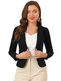 Allegra K Women's Open Front Office Work Business Casual Lightweight Summer Crop Suit Blazer Medium Black-Solid