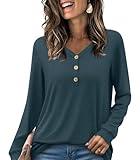 HOTGIFT Winter Womens Sweater Blouse Long Sleeve Casual Tshirts Loose Comfortable Tunic Tops Grey Blue Large