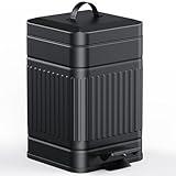 CEROELDA Small Trash Can with Lid-5L/1.3 Gal,Stainless Steel Outdoor Dog Poop Garbage Can-Farmhouse Retro Metal Waste Bin w/Step Pedal for Bathroom Bedroom Office-Soft Close-Black