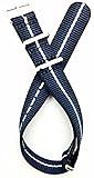 NewLife 18mm Navy Blue/Blue/White Watchband | Vintage, Military Style Watchstrap Nylon Fabric Replacement Wrist Band that brings to Any Watch (For Men and Women)