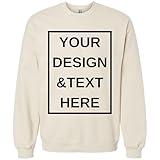 PuffinCraft Custom Sweatshirt For Unisex Men Women Youth Toddler Print Your Own Text, Image, Logo or Design on Front & Back Personalized Sweatshirt Unisex Sand Large