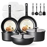 CAROTE 17Pcs Pots and Pans Set Non Stick, Cookware Set Detachable Handle, Nonstick Induction Kitchen Sets Non Stick with Removable Handle, RV Cook Ware, Oven Safe, Black