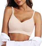 OEAK Womens Push Up Everyday Bras Comfortable Wireless Bralettes V Neck Seamless Bra Smooth Brassiere Wire Free Basic Bras Nude M