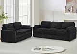 Comfy Chenille Sofa Set with Well-Filled Pillows, Modern 3 Seater and Loveseat Sofa with Upholstered Cushions, 2 Pieces Sectional Couch with Soft and Thickened Seats for Living Room, Office, Black