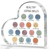 Therapy Office Decor, Anxiety Healthy Coping Skills Mental Health Decorations for Social Worker Classroom School Counseling Therapist Supplies Educational Acrylic Heart Art Decor