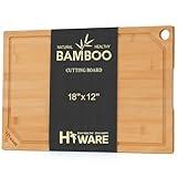 Hiware Extra Large Bamboo Cutting Board for Kitchen, Heavy Duty Wood Cutting Board with Juice Groove, 100% Organic Bamboo, Pre Oiled, 18" x 12" x 0.6"