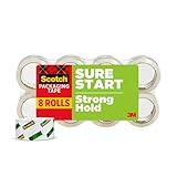 Scotch Sure Start Packing Tape, Clear, Holiday Wrapping Tape with Quiet Unwind and Easy Start, 1.88 in. x 54.6 yd., 8 Tape Rolls